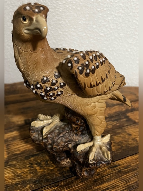 Other - Vintage  Chinese Eagle Sculpture Zisha Purple Clay Pearl Glaze Hand Painted RARE